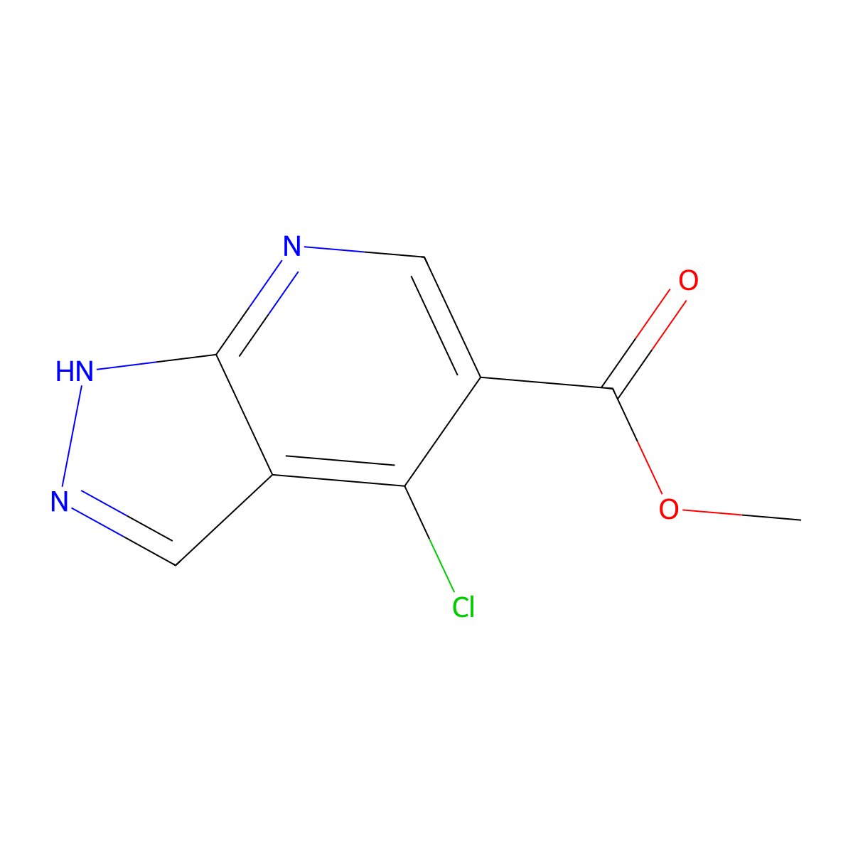 Methyl 4-chloro-1H-pyrazolo(3,4-b)pyridine-5-carboxylate molecular structure, CAS 1196156-72-5