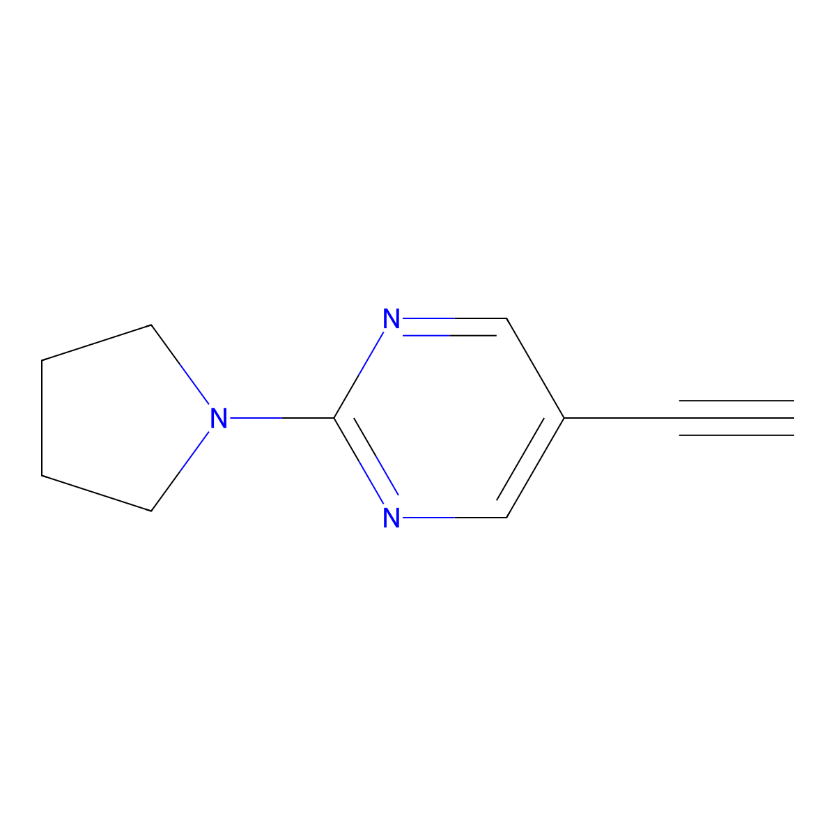 5-Ethynyl-2-(pyrrolidin-1-YL)pyrimidine molecular structure, CAS 1196156-86-1