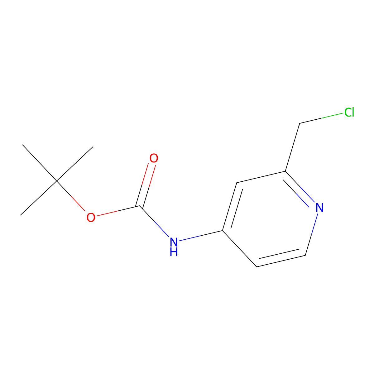 Tert-butyl 2-(chloromethyl)pyridin-4-ylcarbamate molecular structure, CAS 1196157-17-1