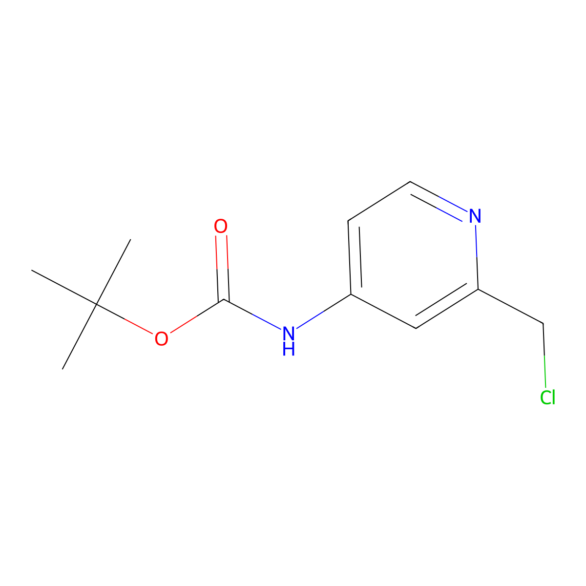 Tert-butyl 2-(chloromethyl)pyridin-4-ylcarbamate molecular structure, CAS 1196157-17-1