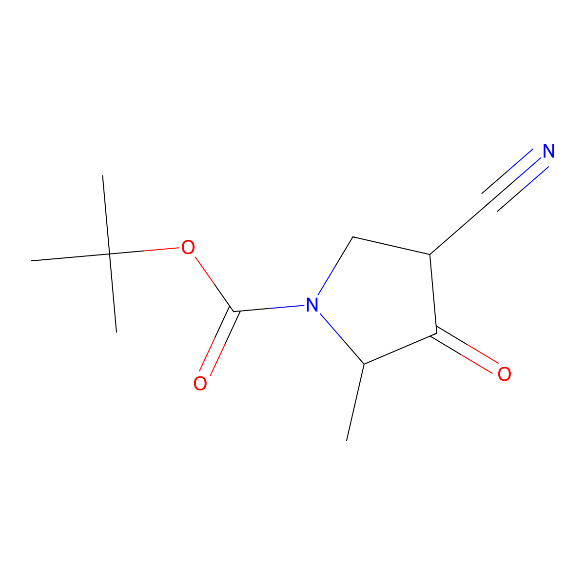Tert-butyl 4-cyano-2-methyl-3-oxopyrrolidine-1-carboxylate molecular structure, CAS 1196157-54-6