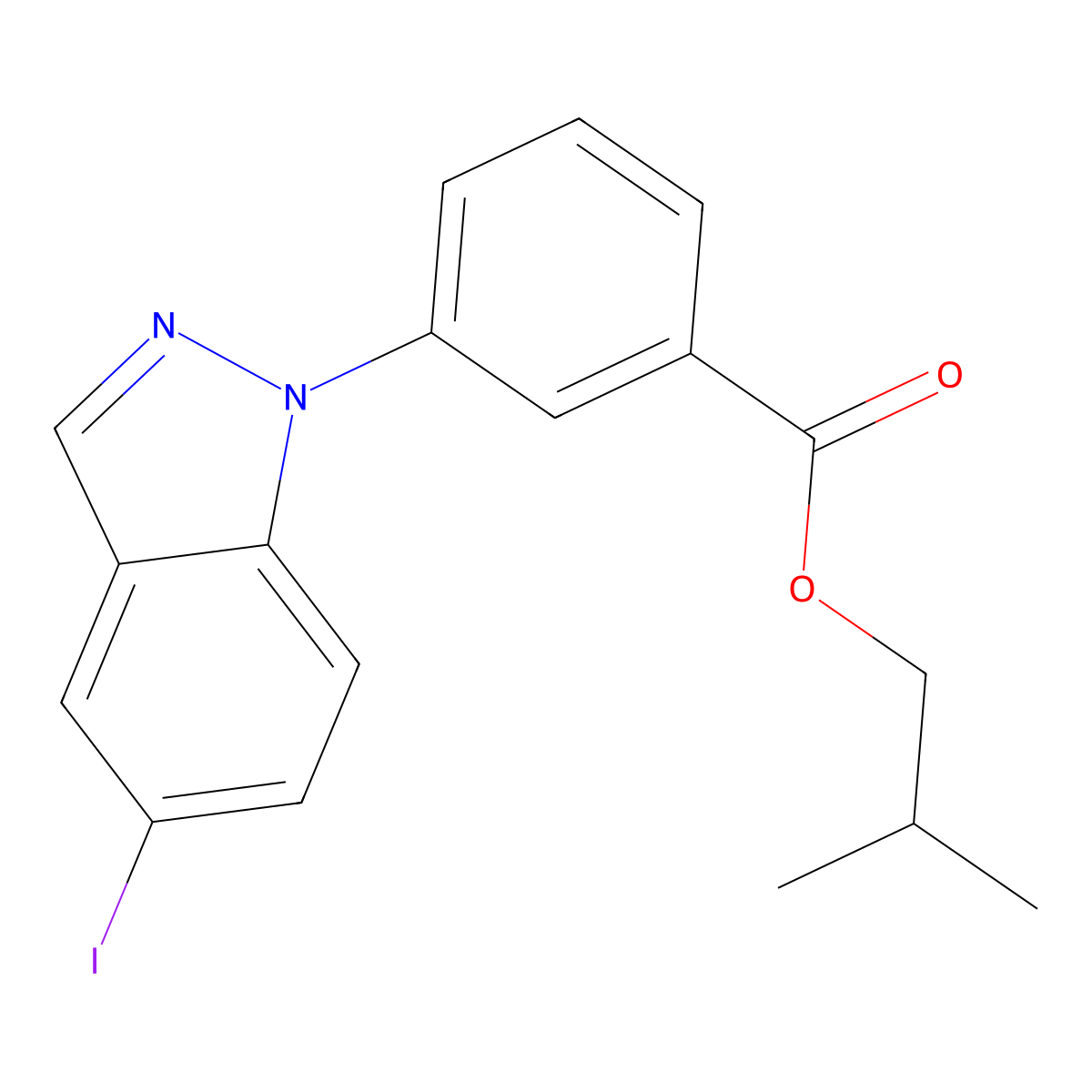 Isobutyl 3-(5-iodo-1H-indazol-1-yl)benzoate molecular structure, CAS 1196452-46-6