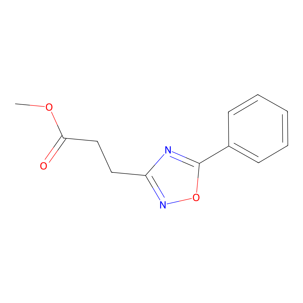 Methyl 3-(5-phenyl-1,2,4-oxadiazol-3-yl)propanoate molecular structure, CAS 1196463-32-7