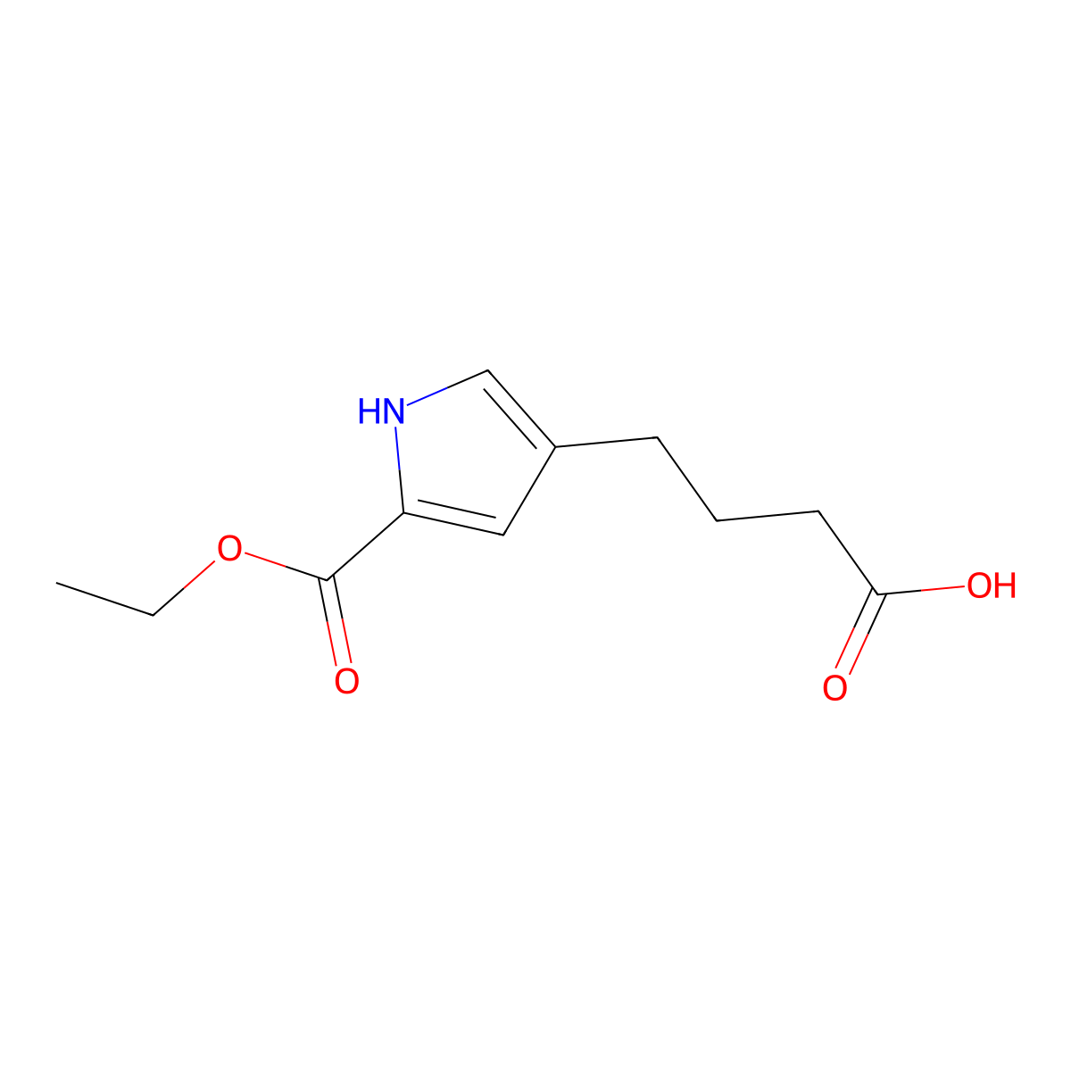 4-(5-(Ethoxycarbonyl)-1H-pyrrol-3-yl)butanoic acid molecular structure, CAS 119647-72-2