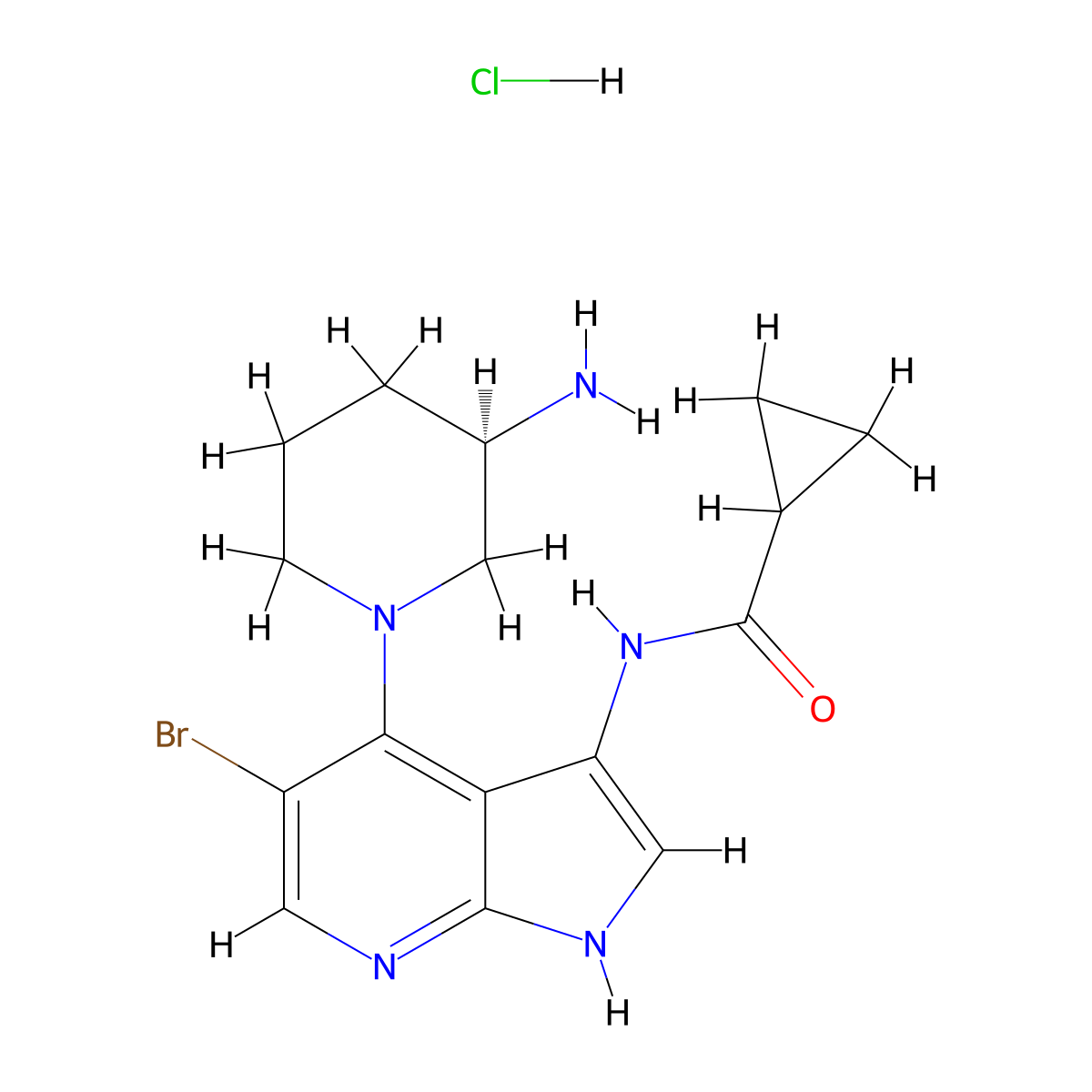 (R)-N-(4-(3-Aminopiperidin-1-yl)-5-bromo-1H-pyrrolo[2,3-b]pyridin-3-yl)cyclopropanecarboxamide hydrochloride molecular structure, CAS 1196504-54-7