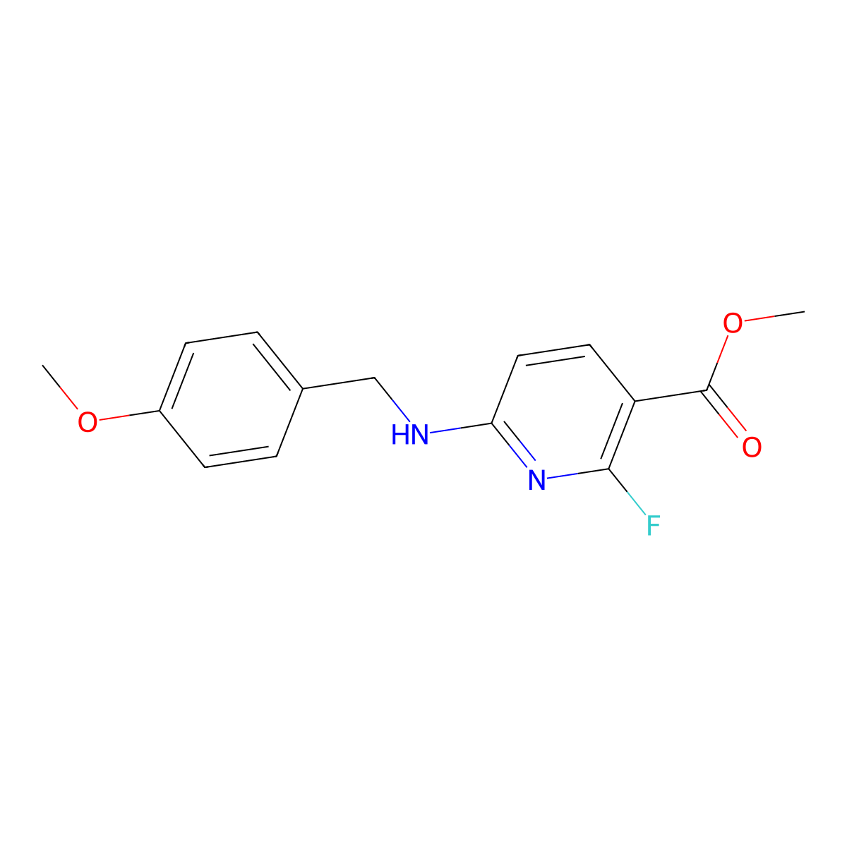 2-Fluoro-6-(4-methoxy-benzylamino)-nicotinic acid methyl ester molecular structure, CAS 1196662-22-2
