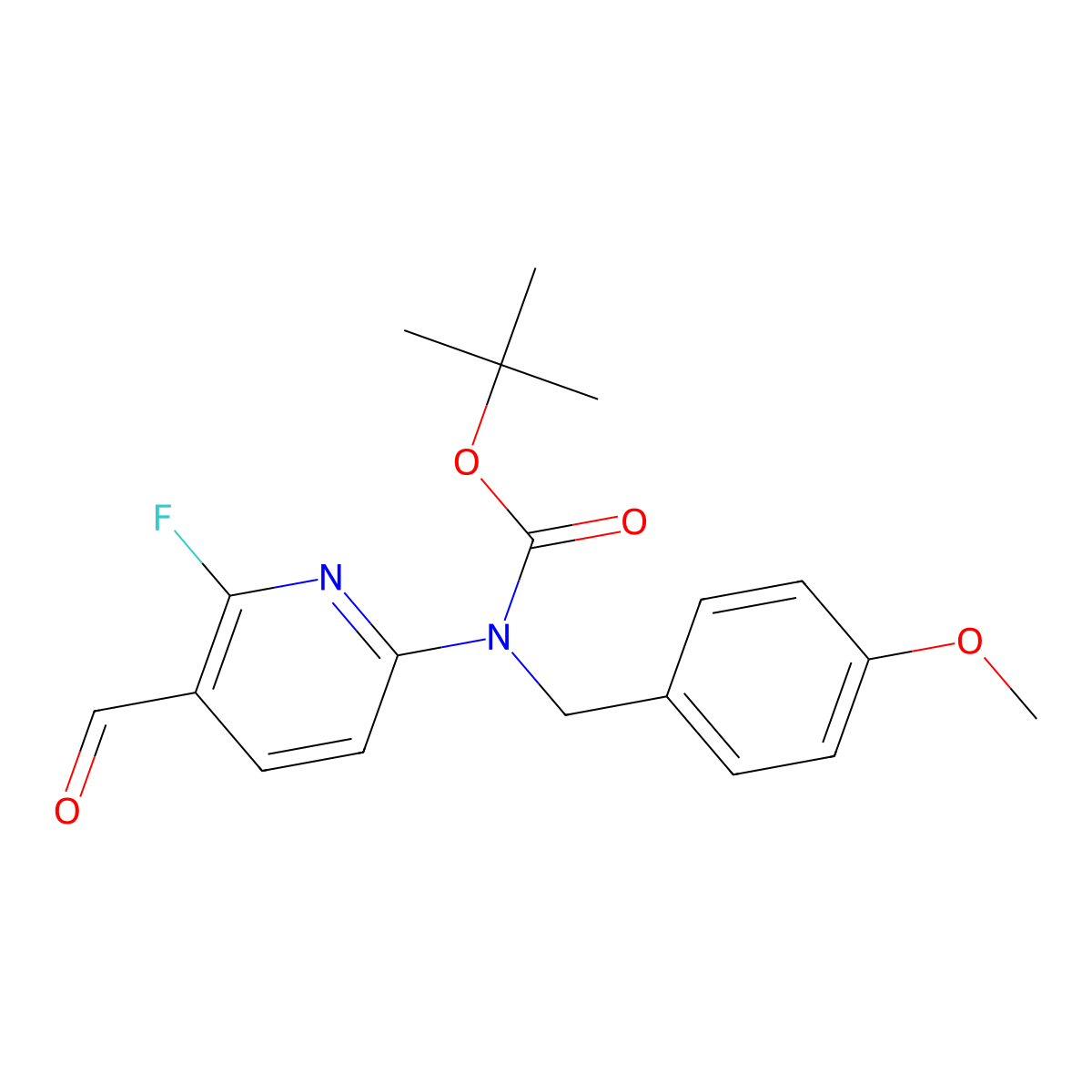 tert-butyl N-(6-fluoro-5-formyl-2-pyridyl)-N-[(4-methoxyphenyl)methyl]carbamate molecular structure, CAS 1196662-25-5