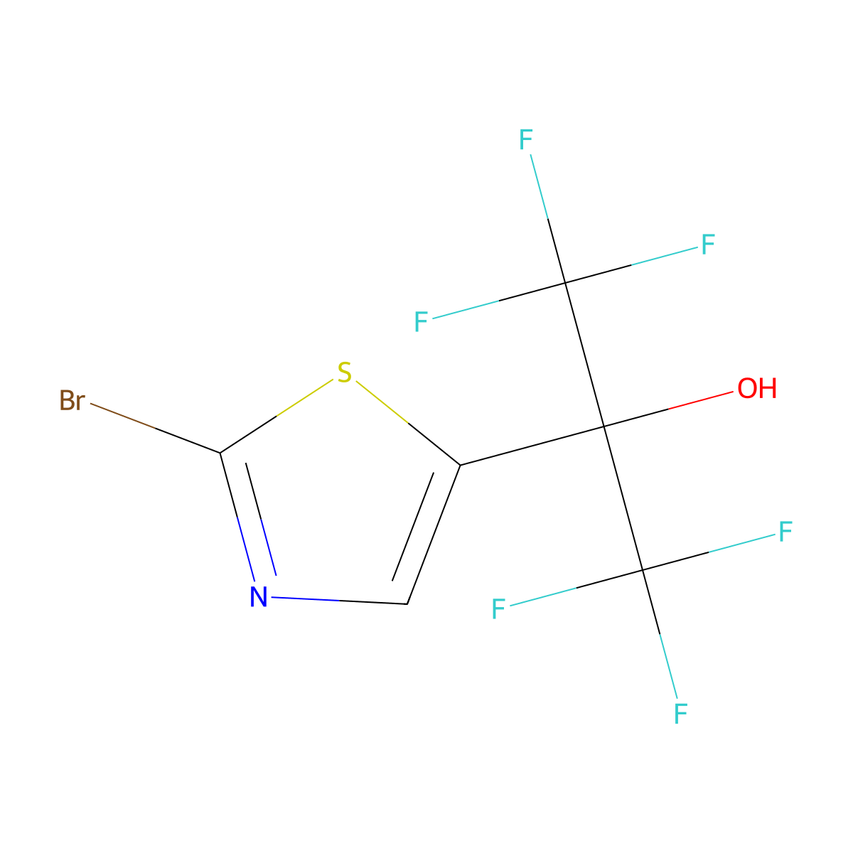 2-(2-Bromo-1,3-thiazol-5-yl)-1,1,1,3,3,3-hexafluoropropan-2-ol molecular structure, CAS 1196694-65-1