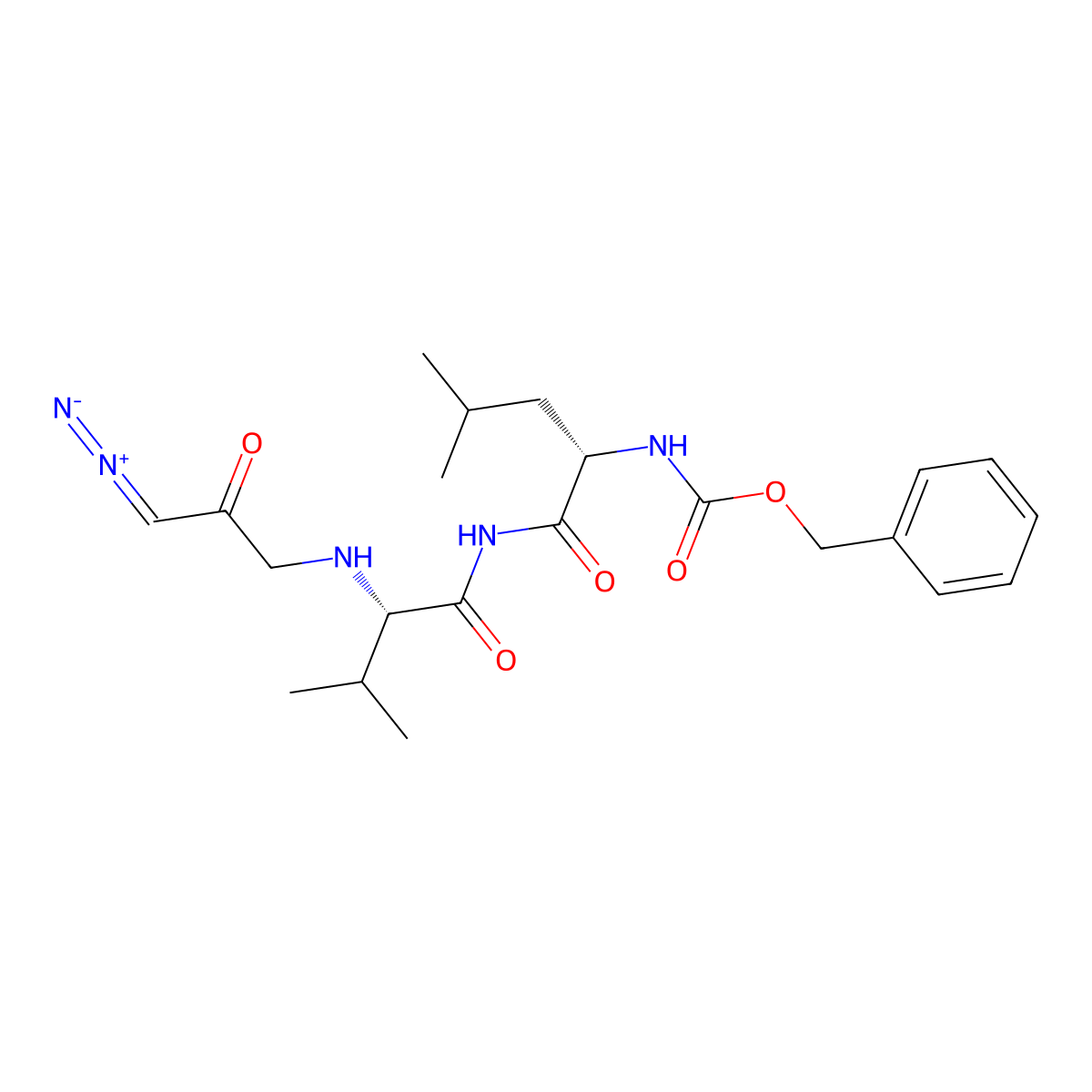 N-Benzyloxycarbonyl-leucyl-valyl-glycine diazomethane molecular structure, CAS 119670-30-3
