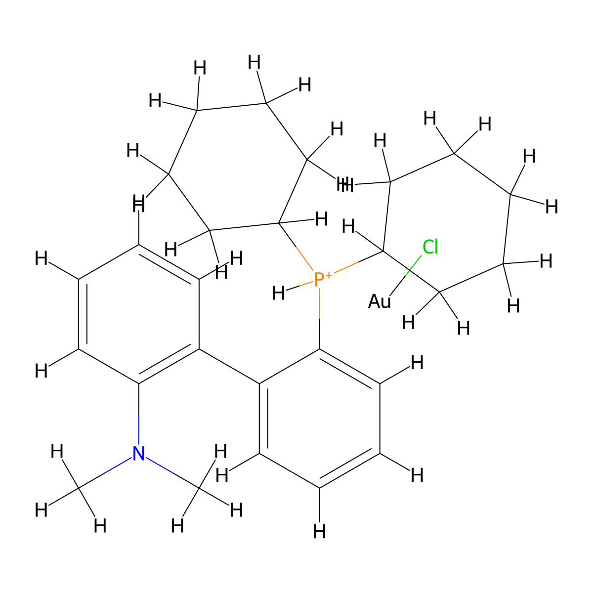 Chloro[2-(dicyclohexylphosphino)-2'-(N,N-dimethylamino))-1,1'-biphenyl]gold(I) , DavePhos AuCl molecular structure, CAS 1196707-11-5