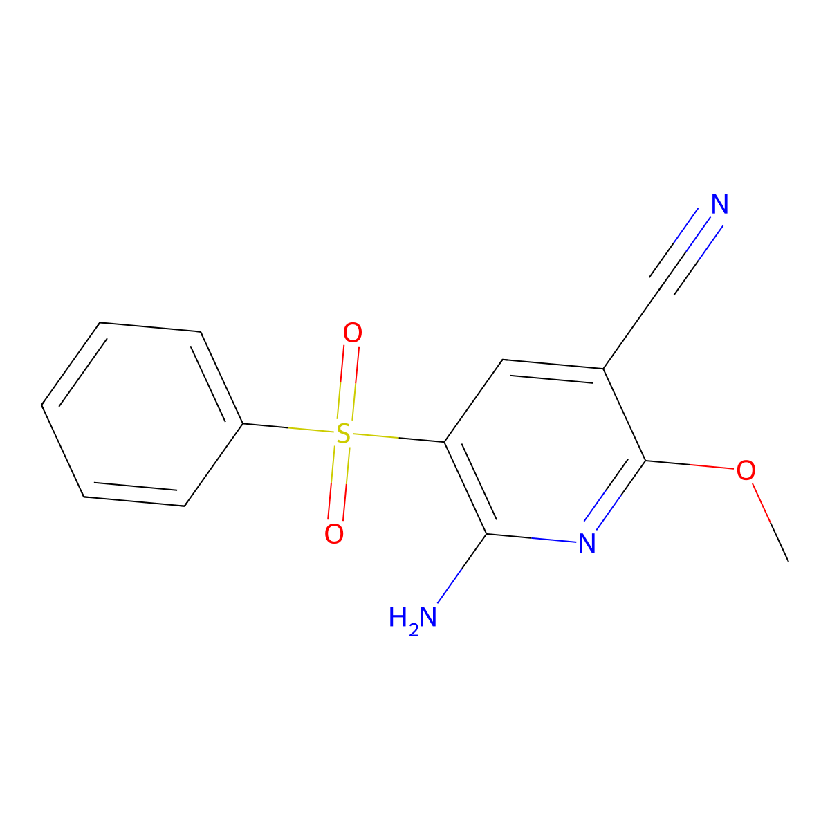 6-Amino-2-methoxy-5-(phenylsulfonyl)nicotinonitrile molecular structure, CAS 119672-31-0
