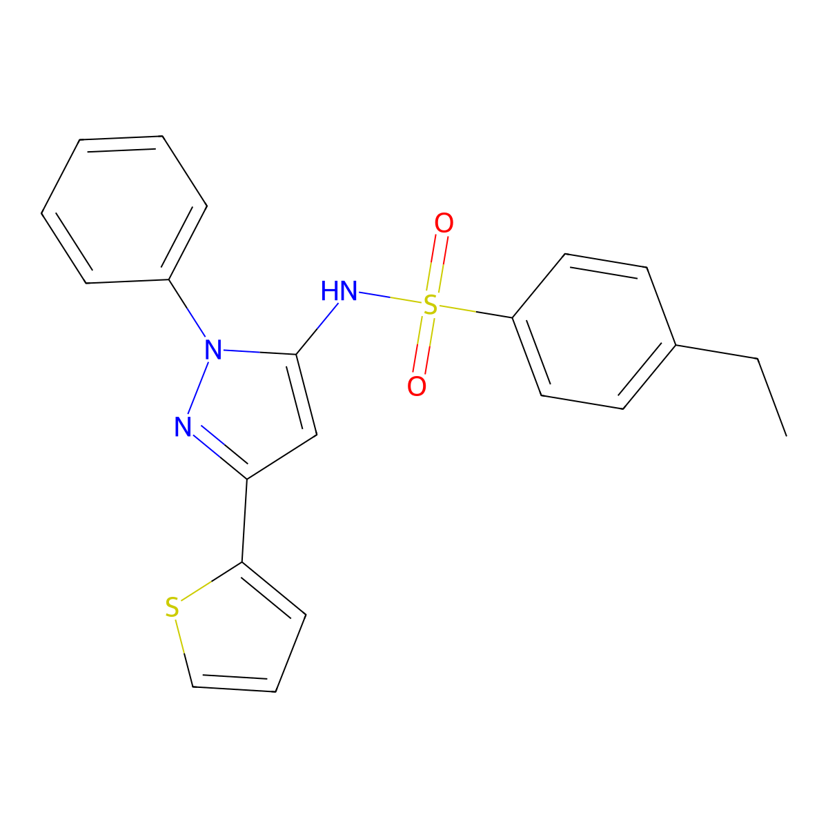 4-Ethyl-N-(1-phenyl-3-(thiophen-2-yl)-1H-pyrazol-5-yl)benzenesulfonamide molecular structure, CAS 1196723-93-9
