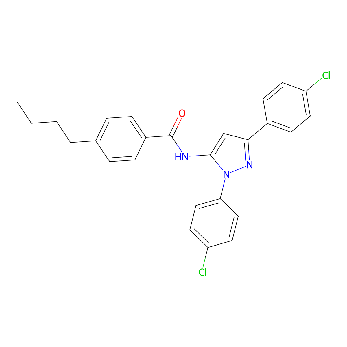N-[2,5-bis(4-chlorophenyl)pyrazol-3-yl]-4-butylbenzamide molecular structure, CAS 1196723-95-1
