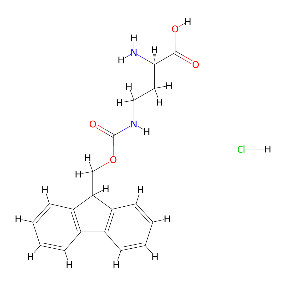 (2R)-2-amino-4-(9H-fluoren-9-ylmethoxycarbonylamino)butanoic acid;hydrochloride molecular structure, CAS 1196792-35-4