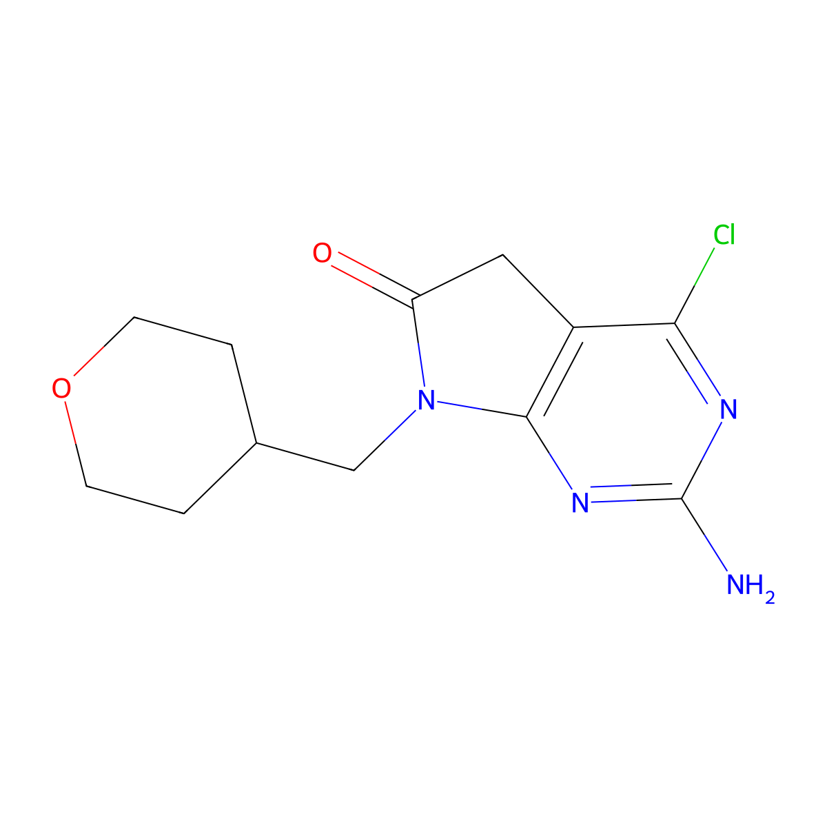 2-Amino-4-chloro-7-((tetrahydro-2H-pyran-4-yl)methyl)-5H-pyrrolo[2,3-d]pyrimidin-6(7H)-one molecular structure, CAS 1196886-57-3