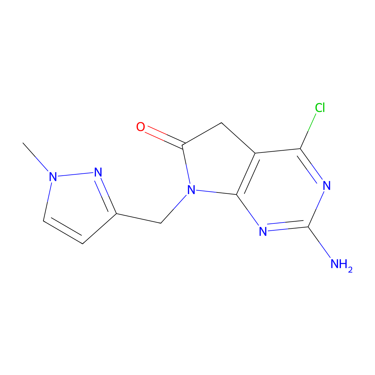 2-Amino-4-chloro-7-((1-methyl-1H-pyrazol-3-yl)methyl)-5H-pyrrolo[2,3-d]pyrimidin-6(7H)-one molecular structure, CAS 1196886-83-5