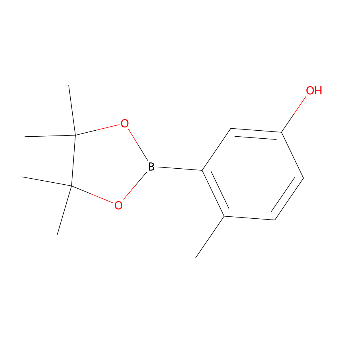4-Methyl-3-(tetramethyl-1,3,2-dioxaborolan-2-yl)phenol molecular structure, CAS 1196985-65-5
