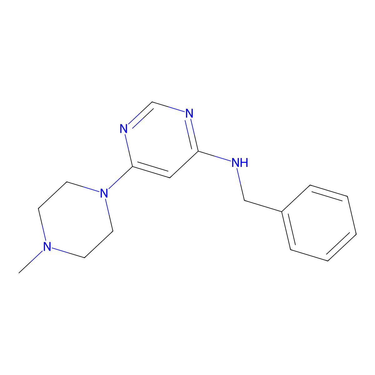 N-Benzyl-6-(4-methylpiperazin-1-yl)pyrimidin-4-amine molecular structure, CAS 1196993-69-7