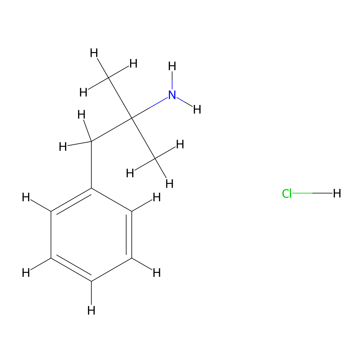 Phentermine Hydrochloride molecular structure, CAS 1197-21-3