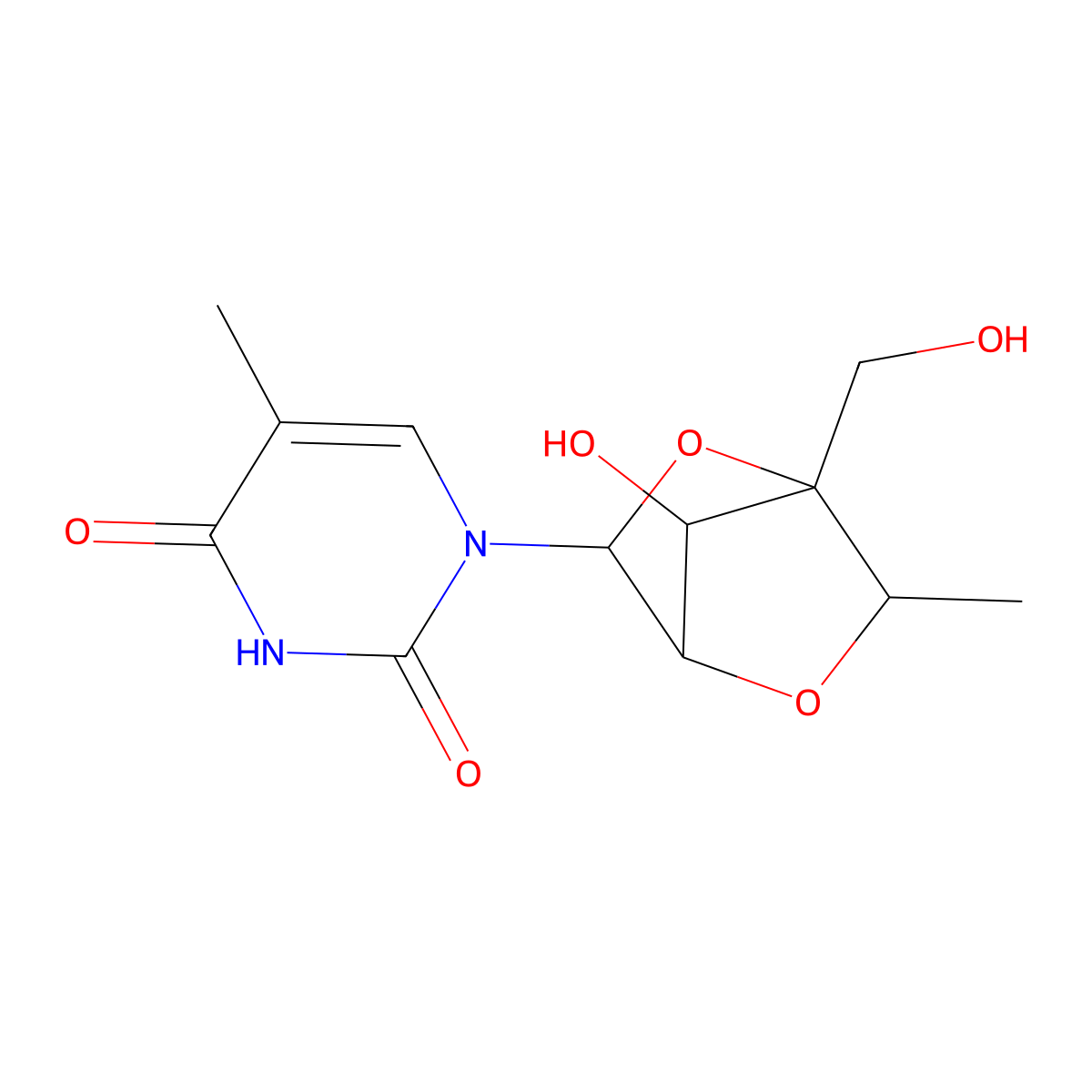 2'-o,4'-C-((1S)-Ethane-1,1-diyl)beta-D-ribose 5-methyl uridine molecular structure, CAS 1197032-96-4