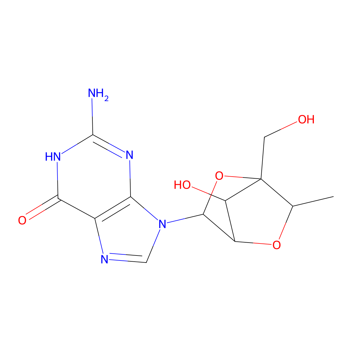 2-Amino-9-((1R,3R,4R,6S,7S)-7-hydroxy-1-(hydroxymethyl)-6-methyl-2,5-dioxabicyclo[2.2.1]heptan-3-yl)-1,9-dihydro-6H-purin-6-one molecular structure, CAS 1197033-35-4