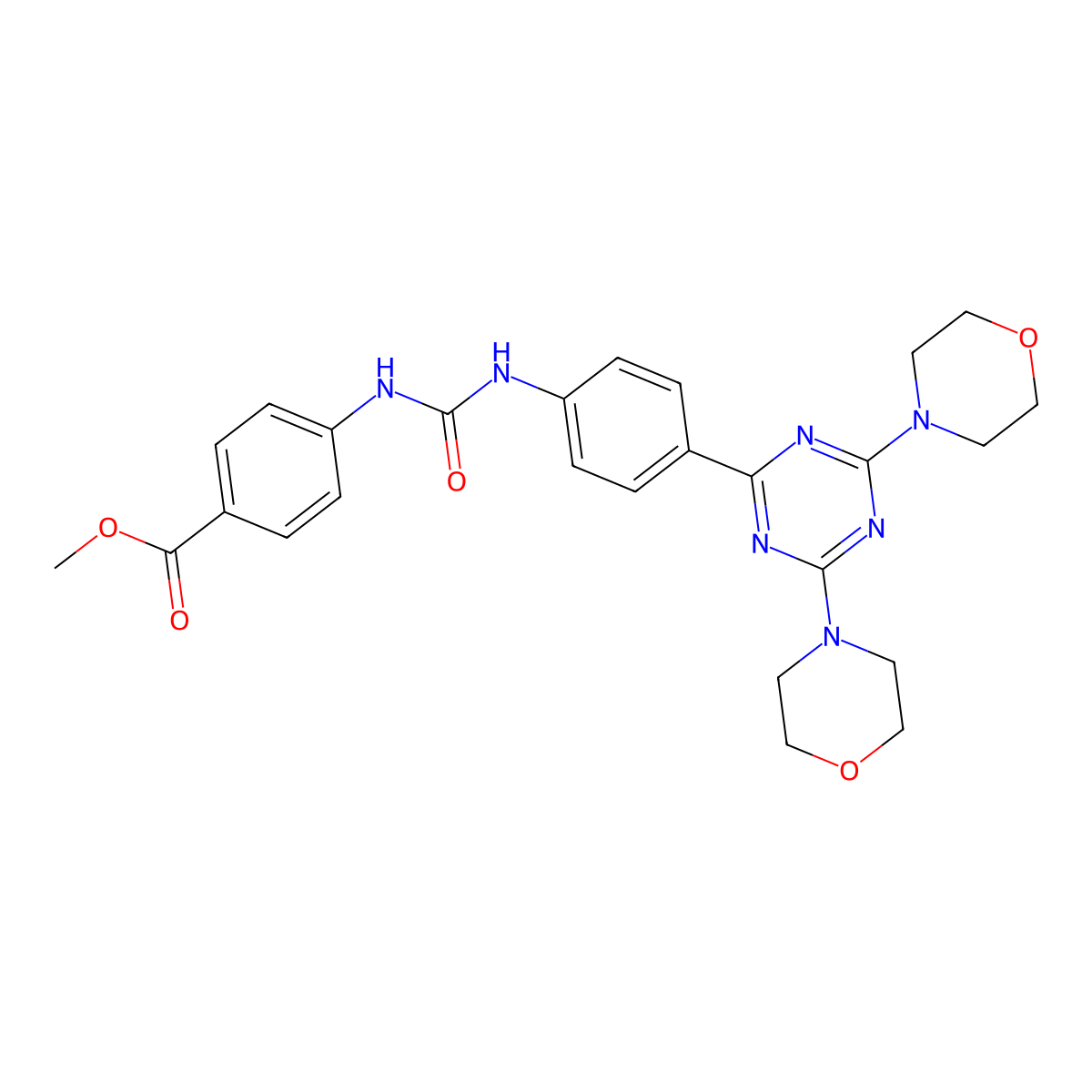 Methyl 4-[({4-[bis(morpholin-4-yl)-1,3,5-triazin-2-yl]phenyl}carbamoyl)amino]benzoate molecular structure, CAS 1197160-55-6