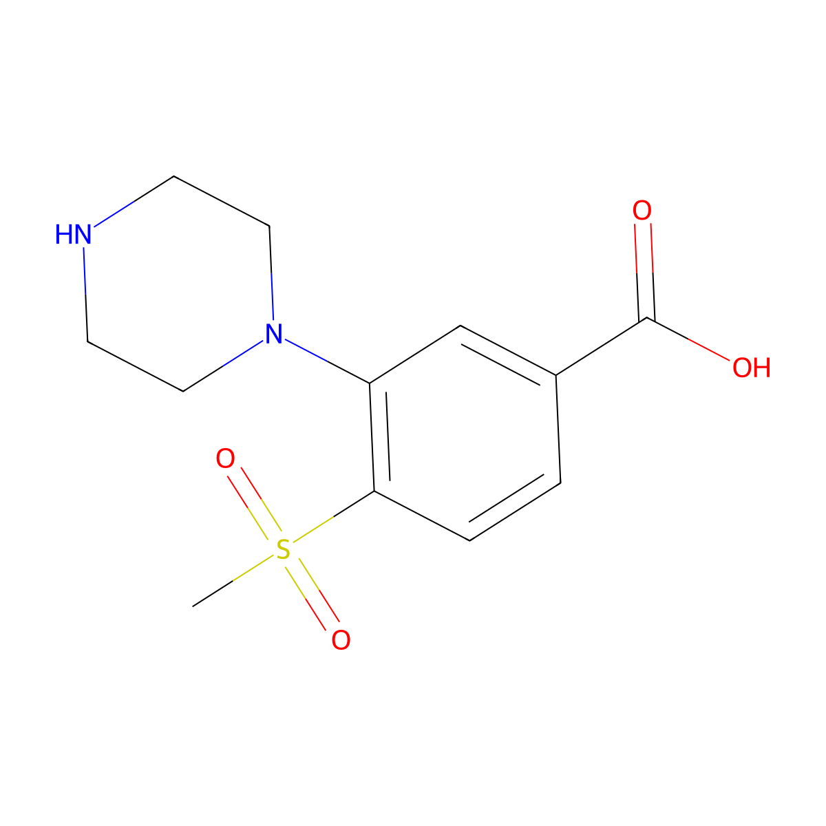4-(Methylsulfonyl)-3-piperazinobenzoic acid molecular structure, CAS 1197193-03-5