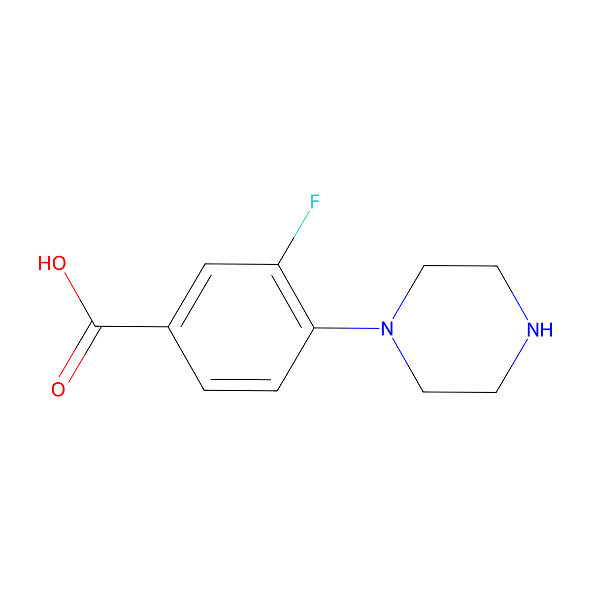 3-Fluoro-4-piperazinobenzoic acid molecular structure, CAS 1197193-04-6