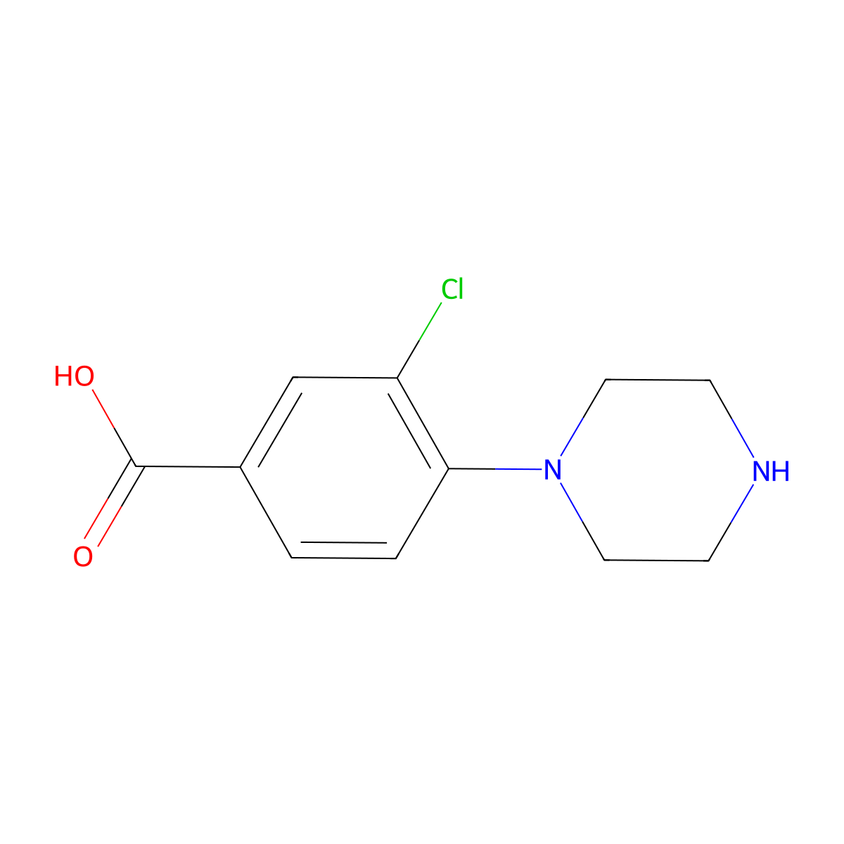 3-Chloro-4-piperazinobenzoic acid molecular structure, CAS 1197193-06-8