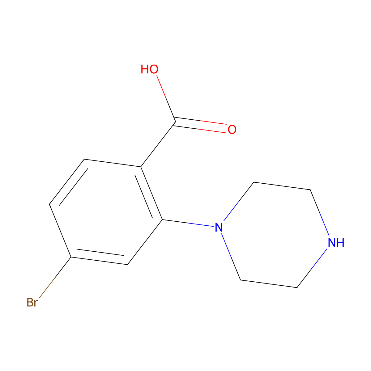4-Bromo-2-piperazinobenzoic acid molecular structure, CAS 1197193-25-1