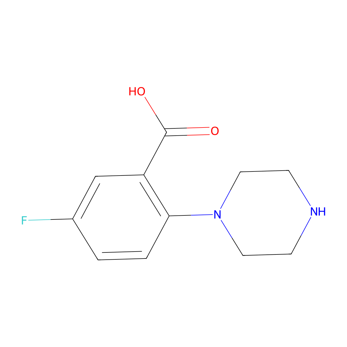 5-Fluoro-2-piperazinobenzoic acid molecular structure, CAS 1197193-39-7