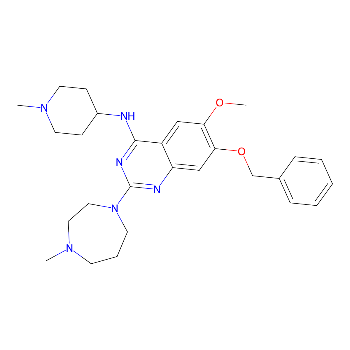 7-(Benzyloxy)-6-methoxy-2-(4-methyl-1,4-diazepan-1-yl)-N-(1-methylpiperidin-4-yl)quinazolin-4-amine molecular structure, CAS 1197196-47-6