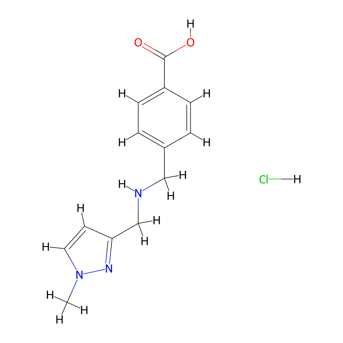 4-[[(1-Methylpyrazol-3-yl)methylamino]methyl]benzoic acid;hydrochloride molecular structure, CAS 1197226-10-0