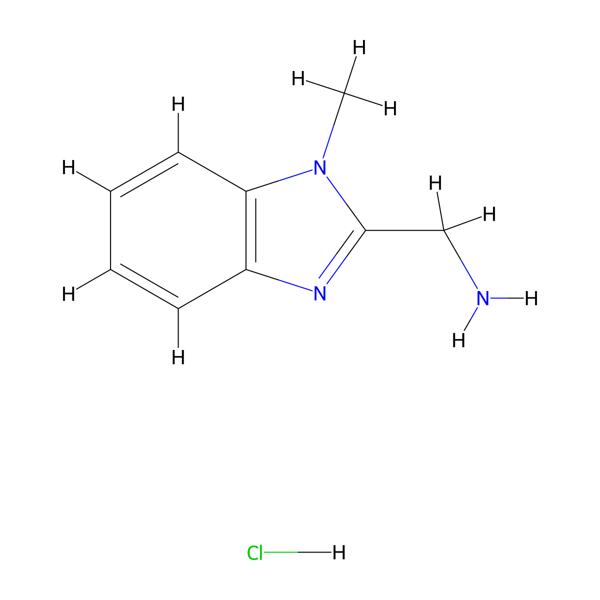 (1-methyl-1H-benzo[d]imidazol-2-yl)methanamine hydrochloride molecular structure, CAS 1197226-91-7
