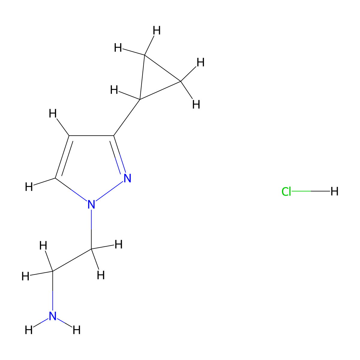 2-(3-Cyclopropyl-1H-pyrazol-1-yl)ethanamine hydrochloride molecular structure, CAS 1197227-04-5