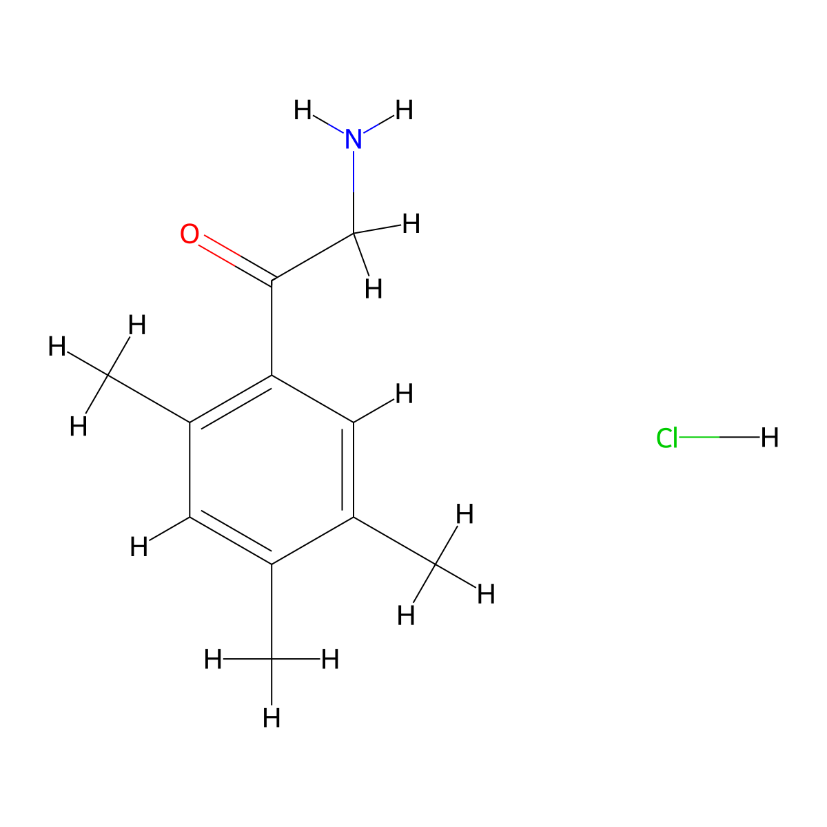 2-Amino-1-(2,4,5-trimethylphenyl)ethan-1-one hydrochloride molecular structure, CAS 1197227-40-9
