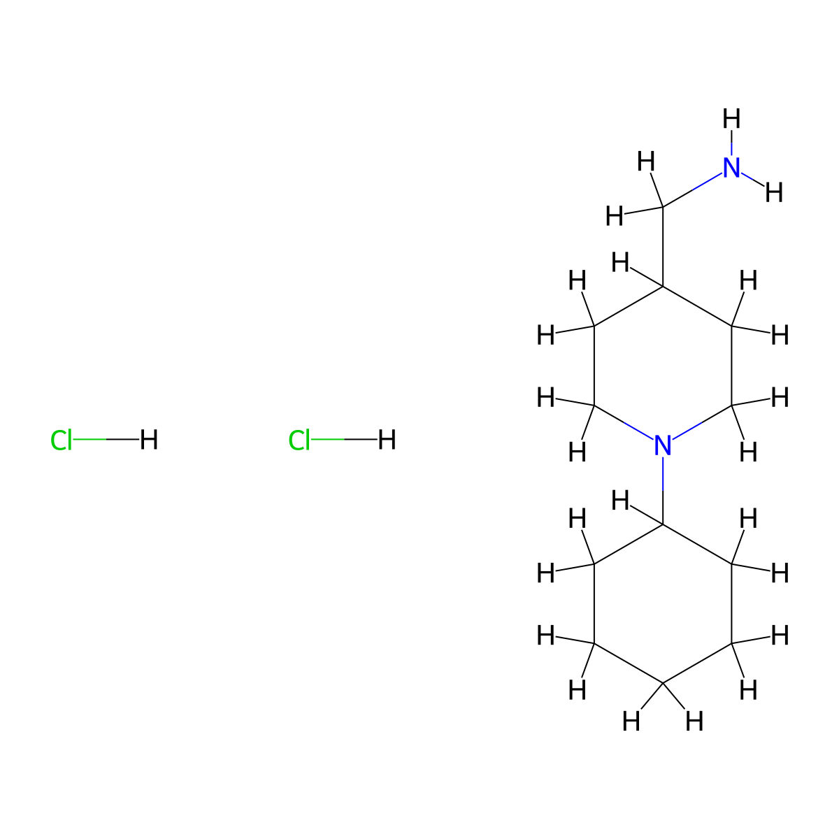 (1-Cyclohexylpiperidin-4-yl)methanamine dihydrochloride molecular structure, CAS 1197227-90-9