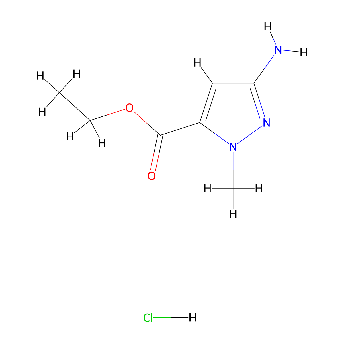 ethyl 3-amino-1-methyl-1H-pyrazole-5-carboxylate hydrochloride molecular structure, CAS 1197228-34-4