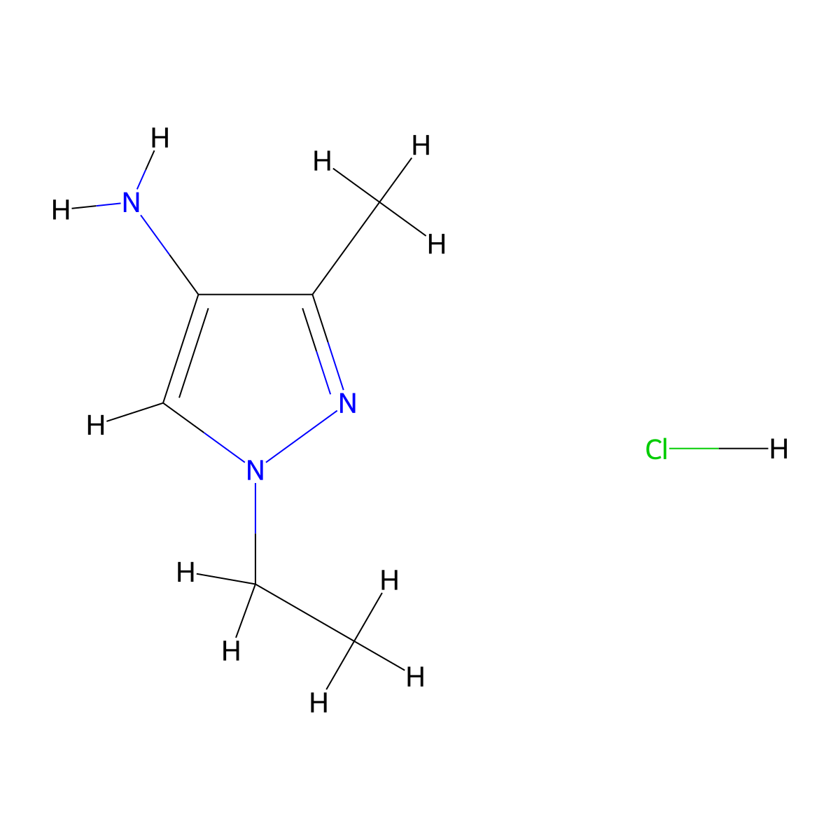 1-ethyl-3-methyl-1H-pyrazol-4-amine hydrochloride molecular structure, CAS 1197230-21-9