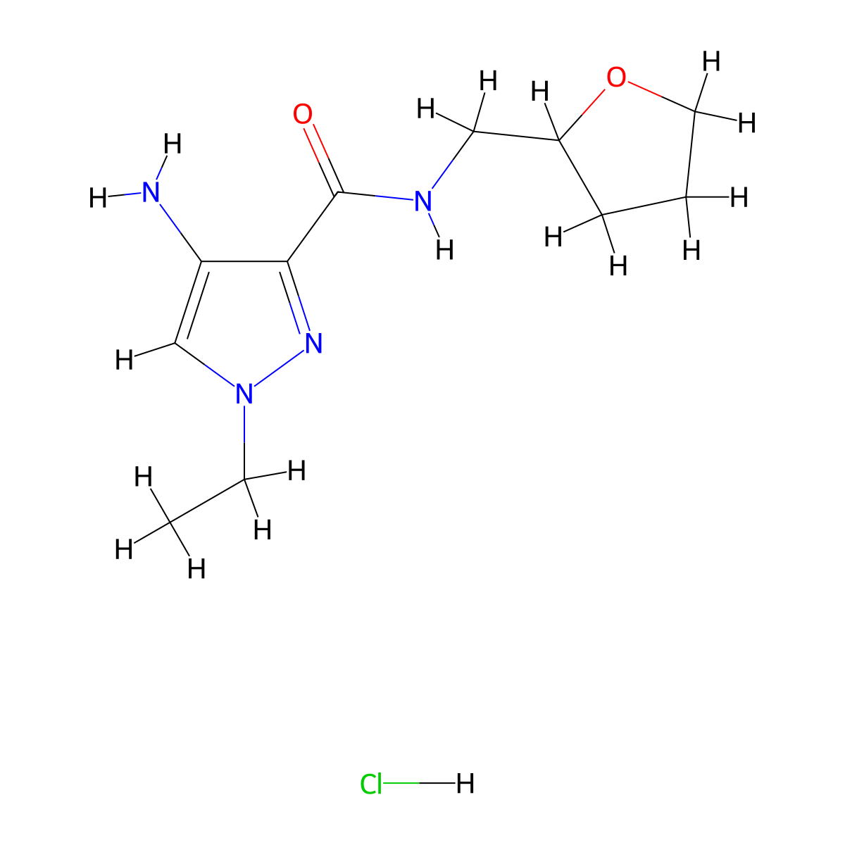 4-Amino-1-ethyl-N-(tetrahydrofuran-2-ylmethyl)-1H-pyrazole-3-carboxamide hydrochloride molecular structure, CAS 1197230-39-9