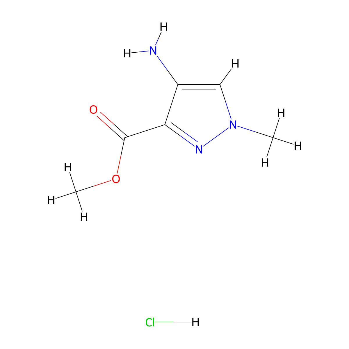 methyl 4-amino-1-methyl-1H-pyrazole-3-carboxylate hydrochloride molecular structure, CAS 1197230-50-4