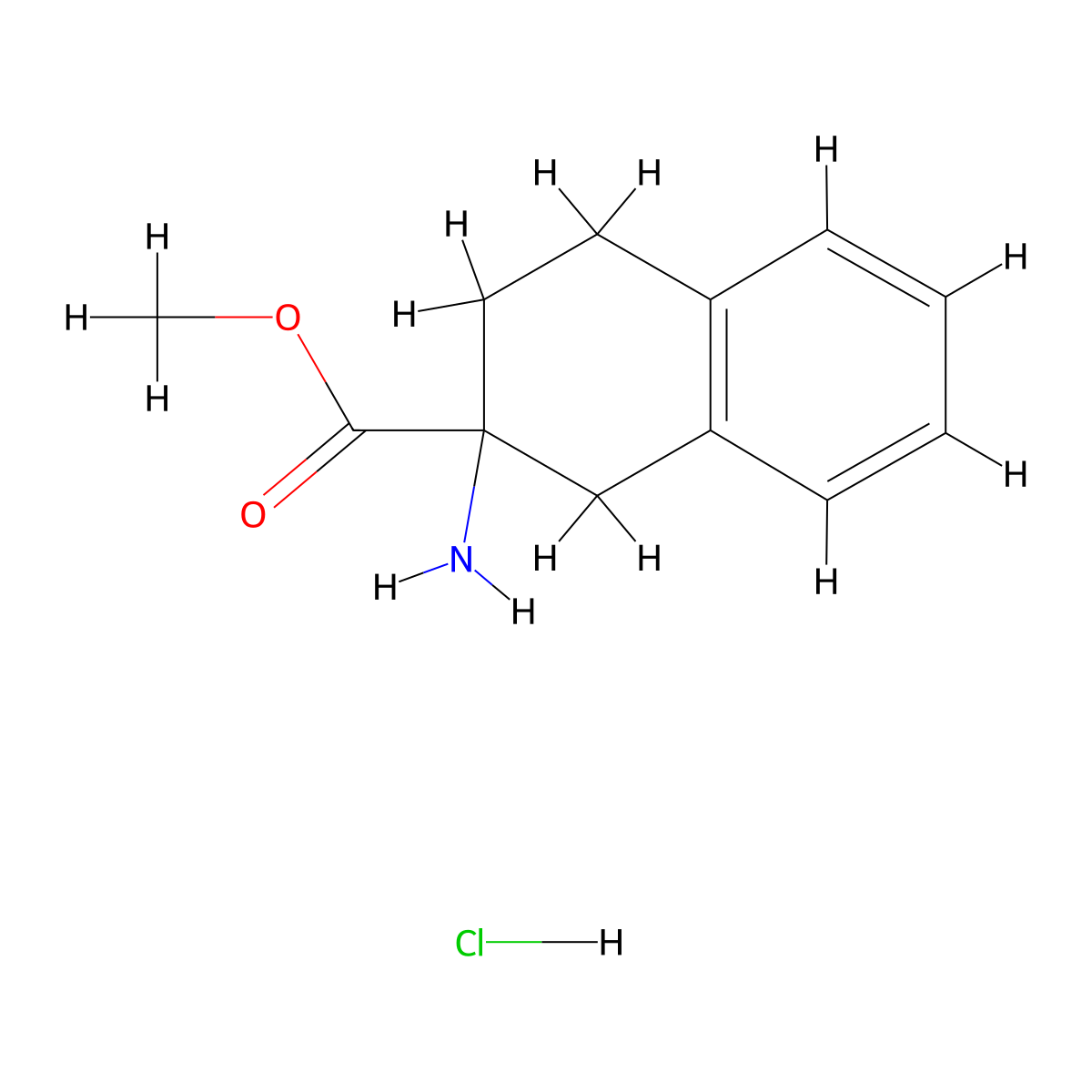 Methyl 2-amino-1,2,3,4-tetrahydronaphthalene-2-carboxylate hydrochloride molecular structure, CAS 1197233-22-9