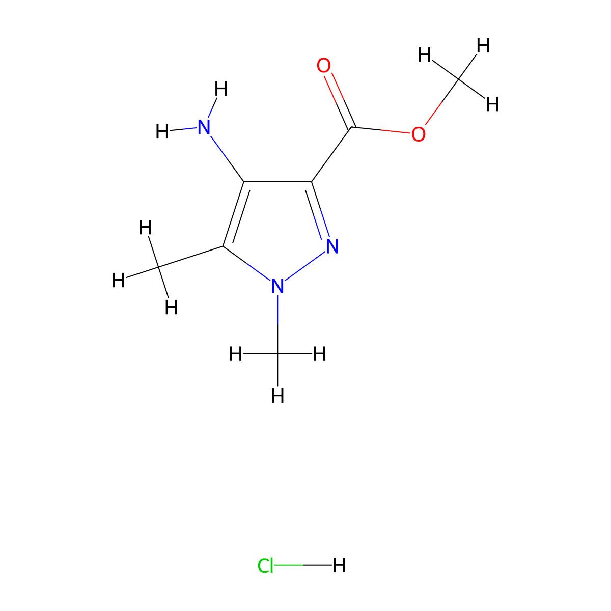 4-Amino-1,5-dimethyl-1H-pyrazole-3-carboxylic acidmethylester; hydrochloride molecular structure, CAS 1197233-49-0
