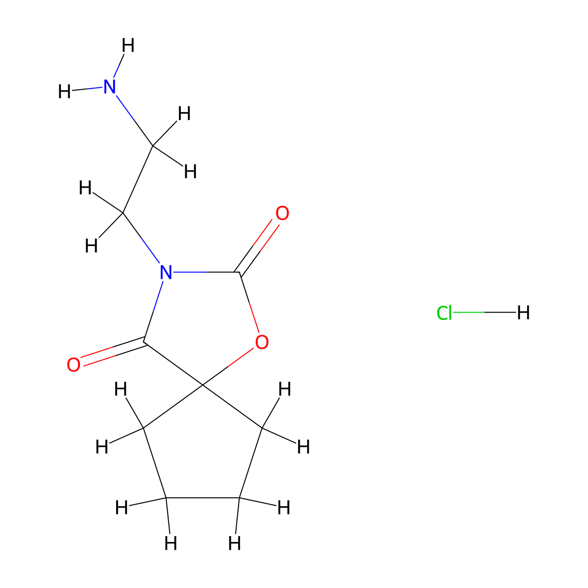 3-(2-Aminoethyl)-1-oxa-3-azaspiro[4.4]nonane-2,4-dione hydrochloride molecular structure, CAS 1197234-16-4