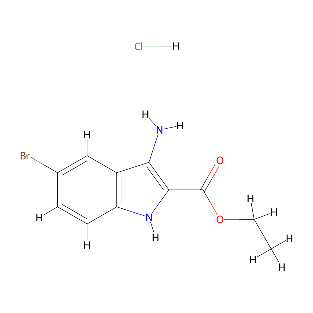 Ethyl 3-amino-5-bromo-1H-indole-2-carboxylate hydrochloride molecular structure, CAS 1197234-24-4