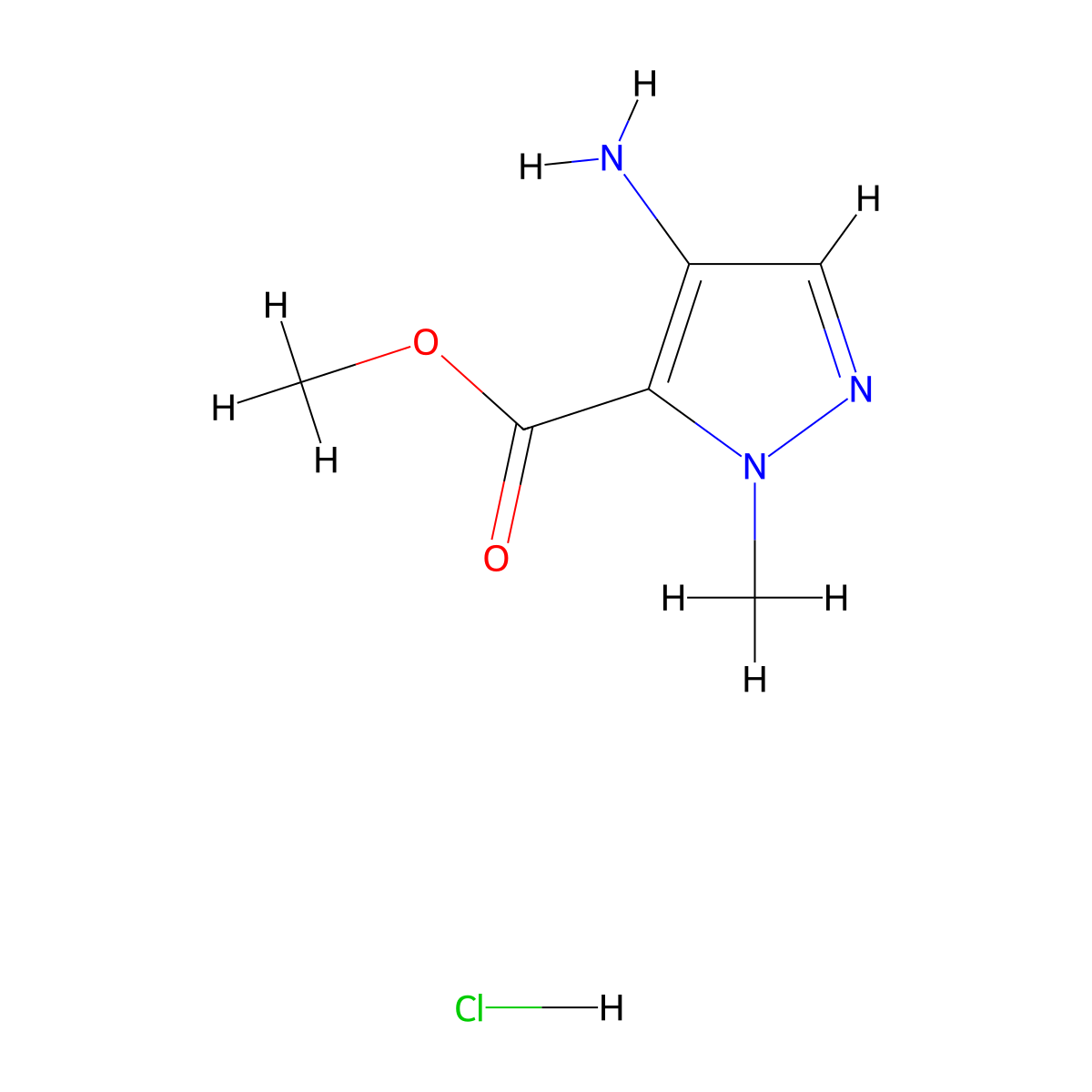 Methyl 4-amino-1-methyl-1H-pyrazole-5-carboxylate hydrochloride molecular structure, CAS 1197234-53-9