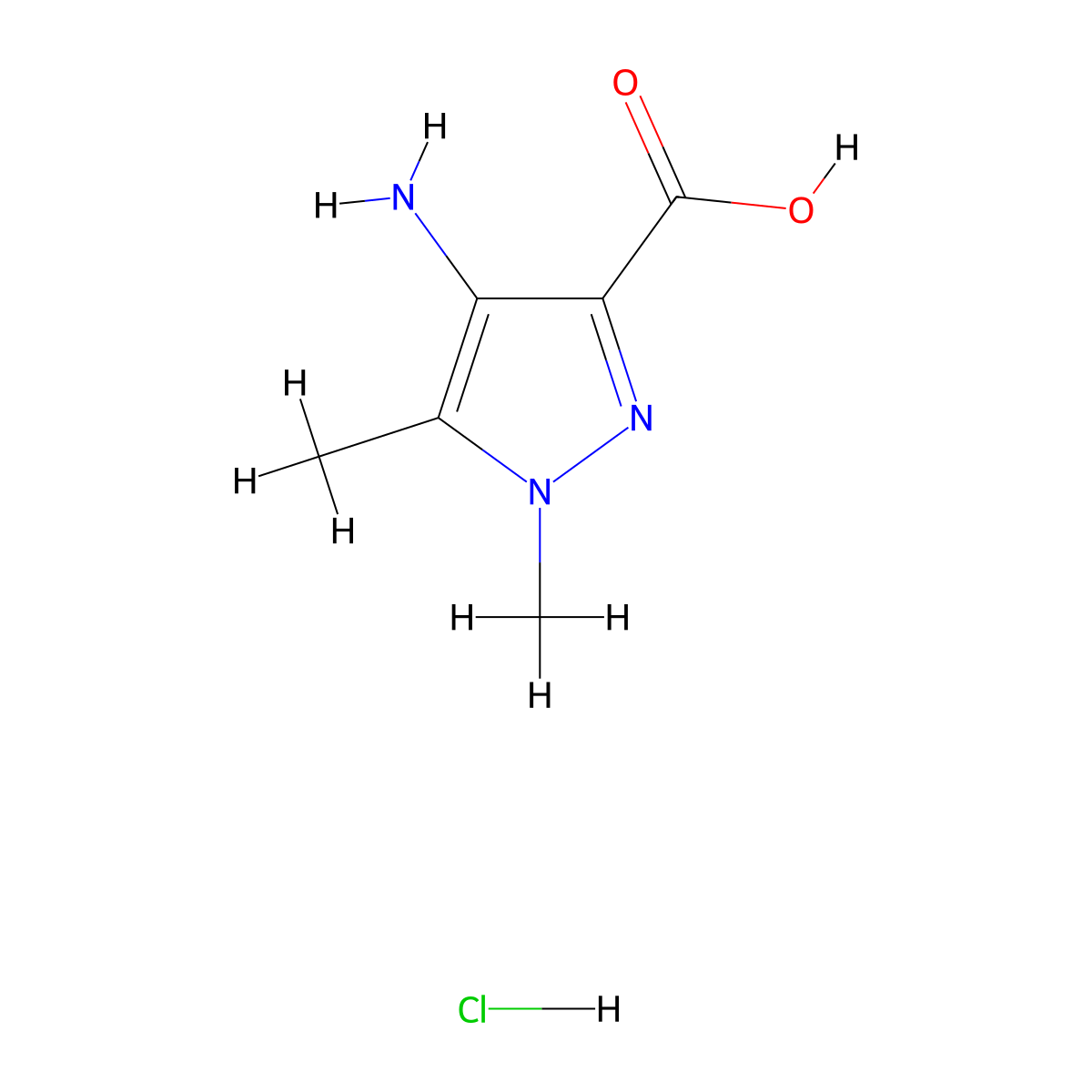 4-Amino-1,5-dimethyl-1H-pyrazole-3-carboxylic acid hydrochloride molecular structure, CAS 1197235-18-9