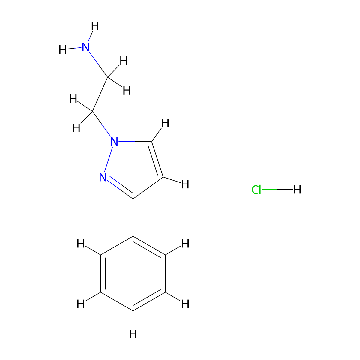 2-(3-phenyl-1H-pyrazol-1-yl)ethan-1-amine hydrochloride molecular structure, CAS 1197237-20-9