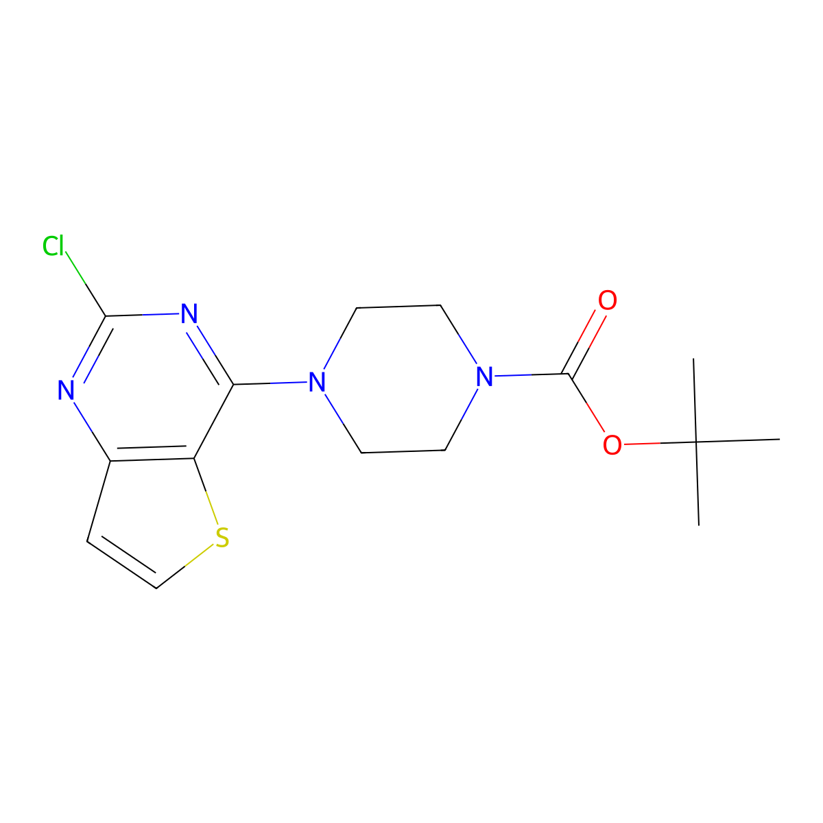 Tert-butyl 4-(2-chlorothieno[3,2-d]pyrimidin-4-yl)piperazine-1-carboxylate molecular structure, CAS 1197237-53-8