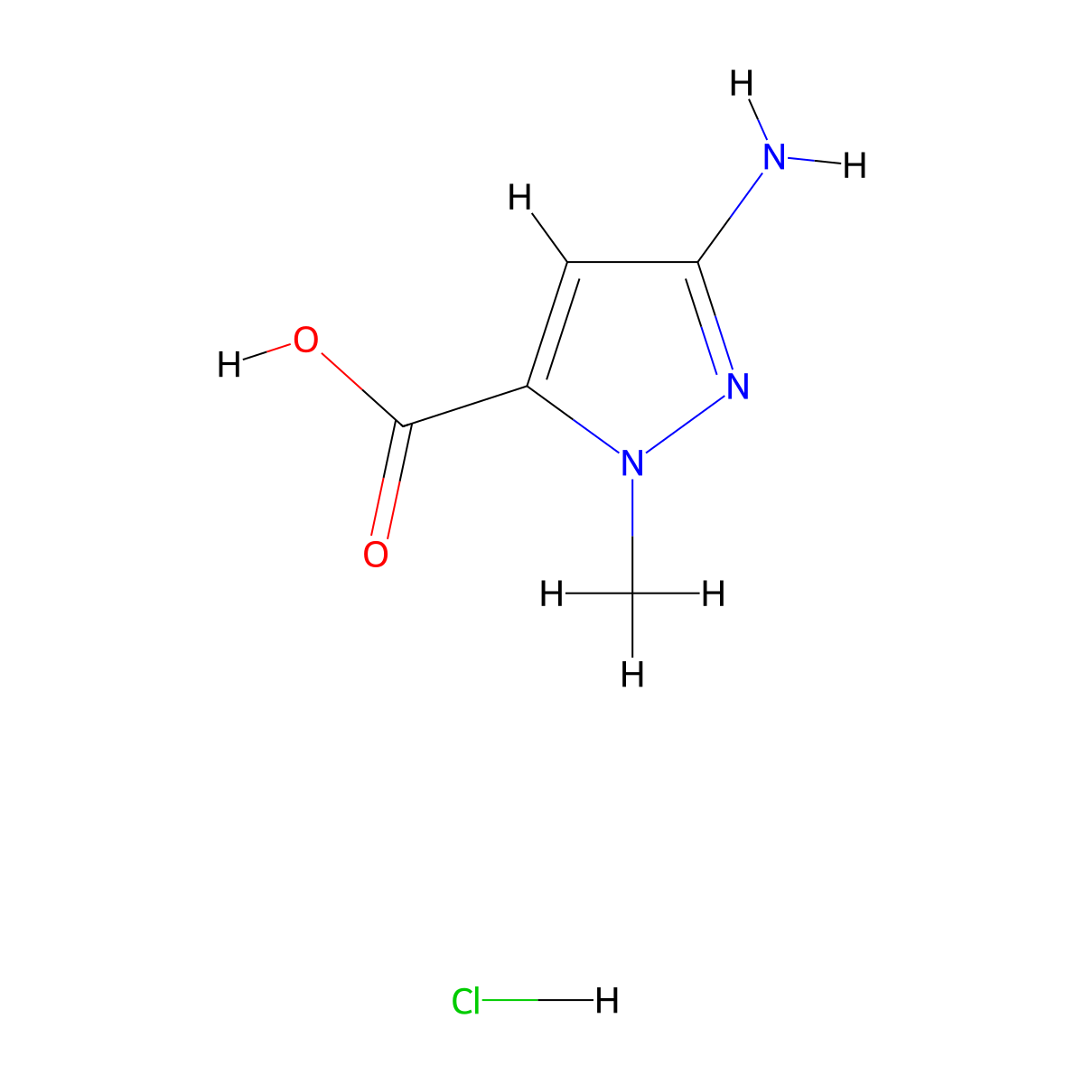 3-Amino-1-methyl-1H-pyrazole-5-carboxylic acid hydrochloride molecular structure, CAS 1197237-72-1